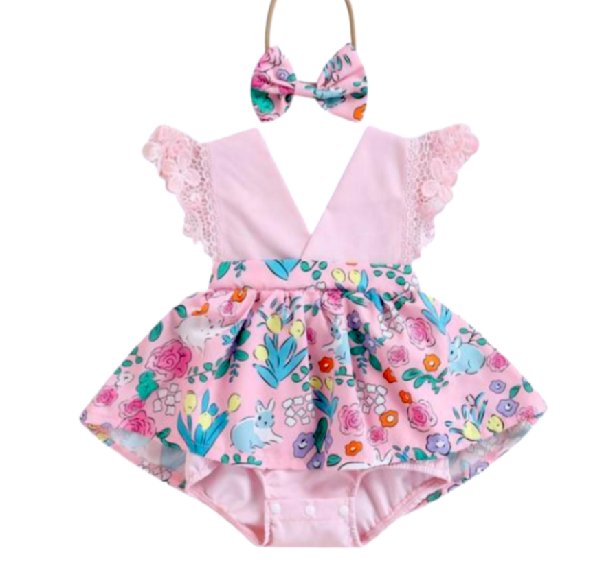 Pink bunny romper