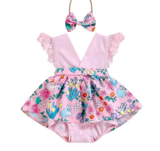 Pink bunny romper